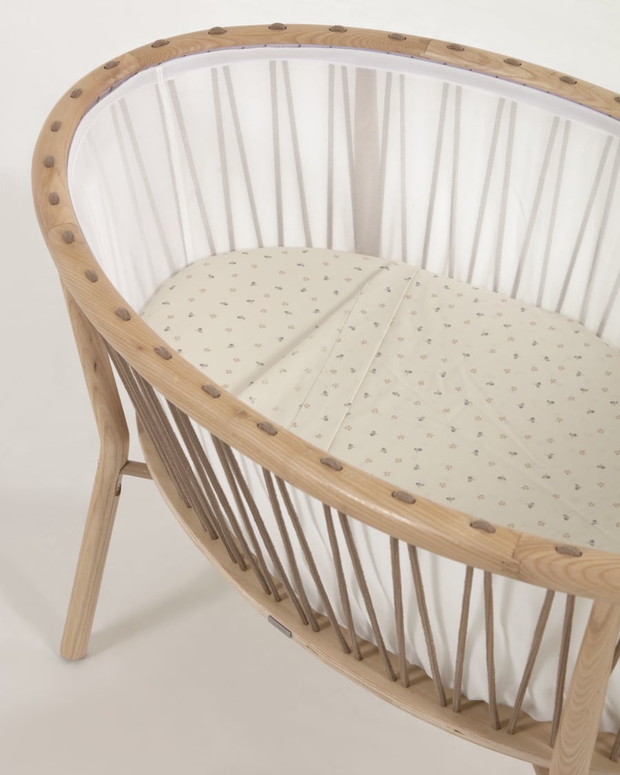 Yamile undersheet for cots 100% organic cotton (GOTS) in beige with multicoloured leaves