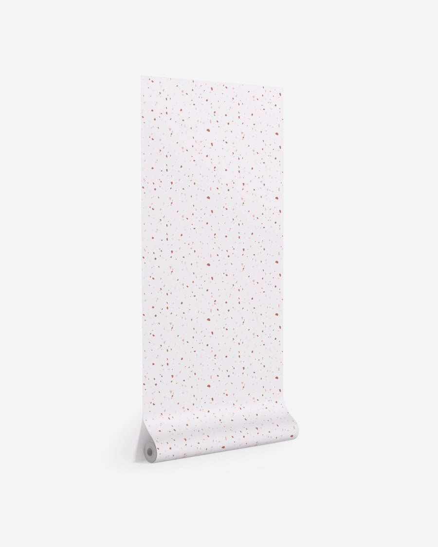 Nerta white wallpaper with terracotta and pink terrazzo print 10 x 0.53 m FSC MIX Credit