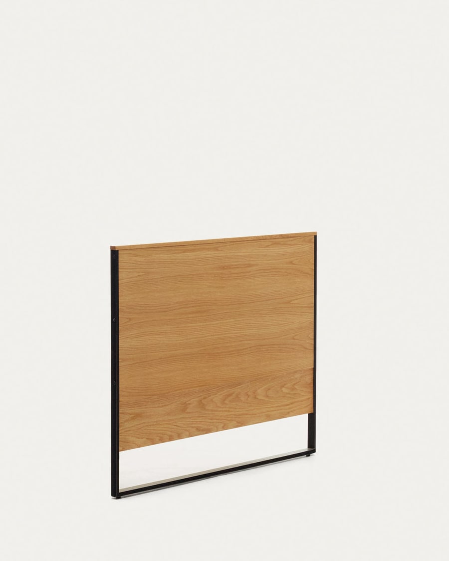 Taiana oak wood veneer headboard with steel legs in a painted black finish, 90 cm