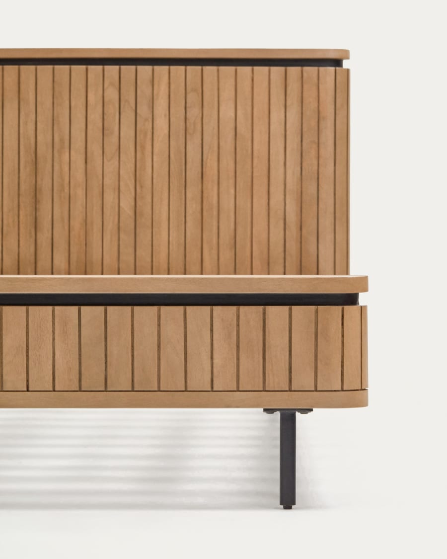 Licia bed made from solid mango wood and black painted metal, for a 160 x 200 cm mattress
