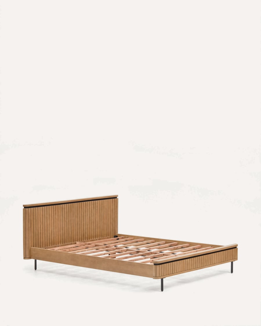 Licia bed made from solid mango wood and black painted metal, for a 160 x 200 cm mattress