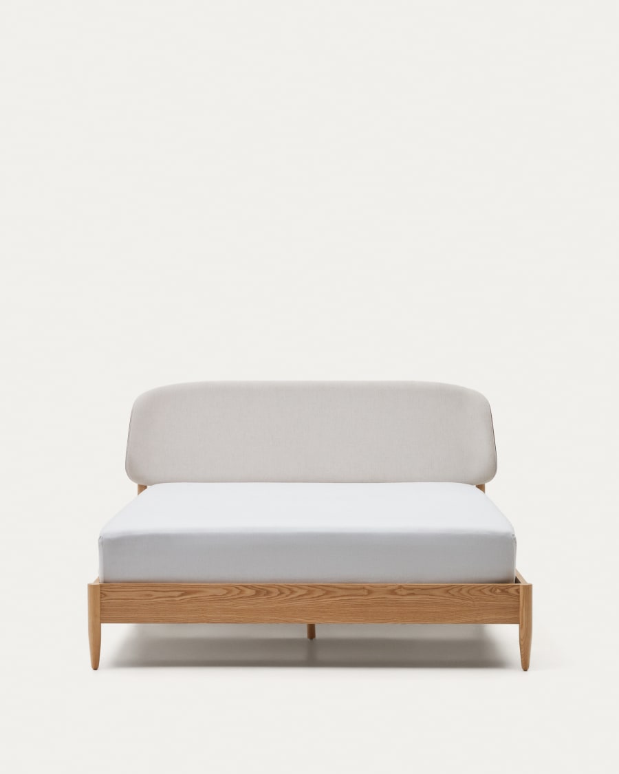 Octavia bed in ash plywood and white upholstered headboard FSC Mix Credit 180 x 200 cm