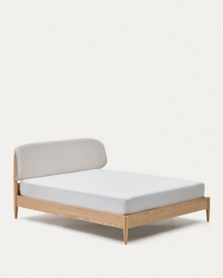Octavia bed in ash plywood and white upholstered headboard FSC Mix Credit 180 x 200 cm