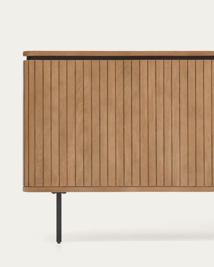 Licia solid mango wood and metal headboard with a black finish, for 180 cm beds