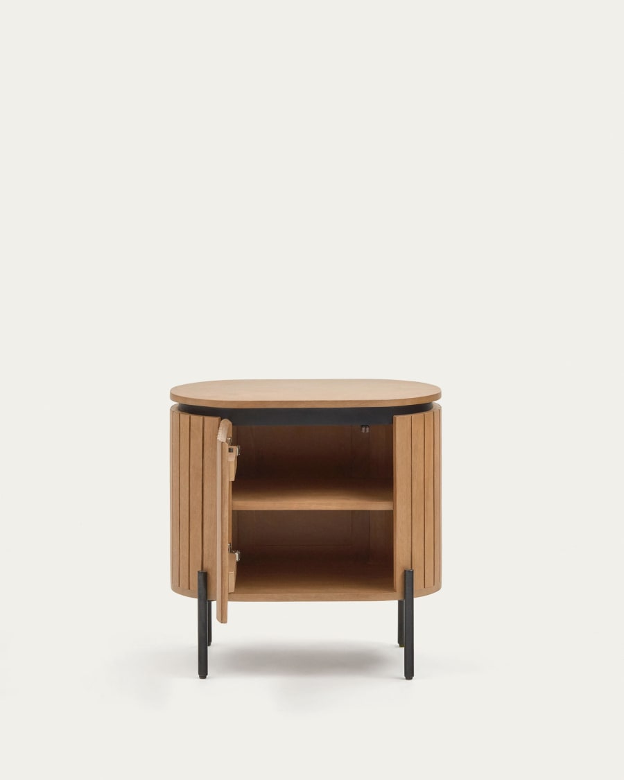 Licia mango wood bedside table with 1 door, with a natural finish and metal, 55 x 55 cm