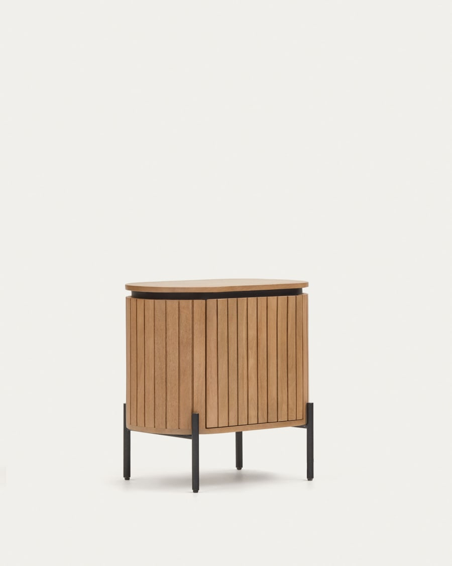 Licia mango wood bedside table with 1 door, with a natural finish and metal, 55 x 55 cm