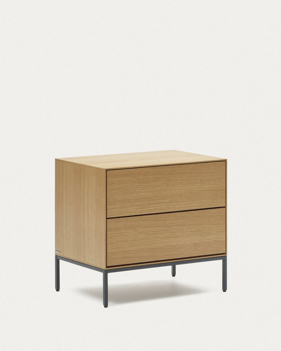 Vedrana beside table, 2 oak veneer drawers, and black steel legs, 60 x 55 cm