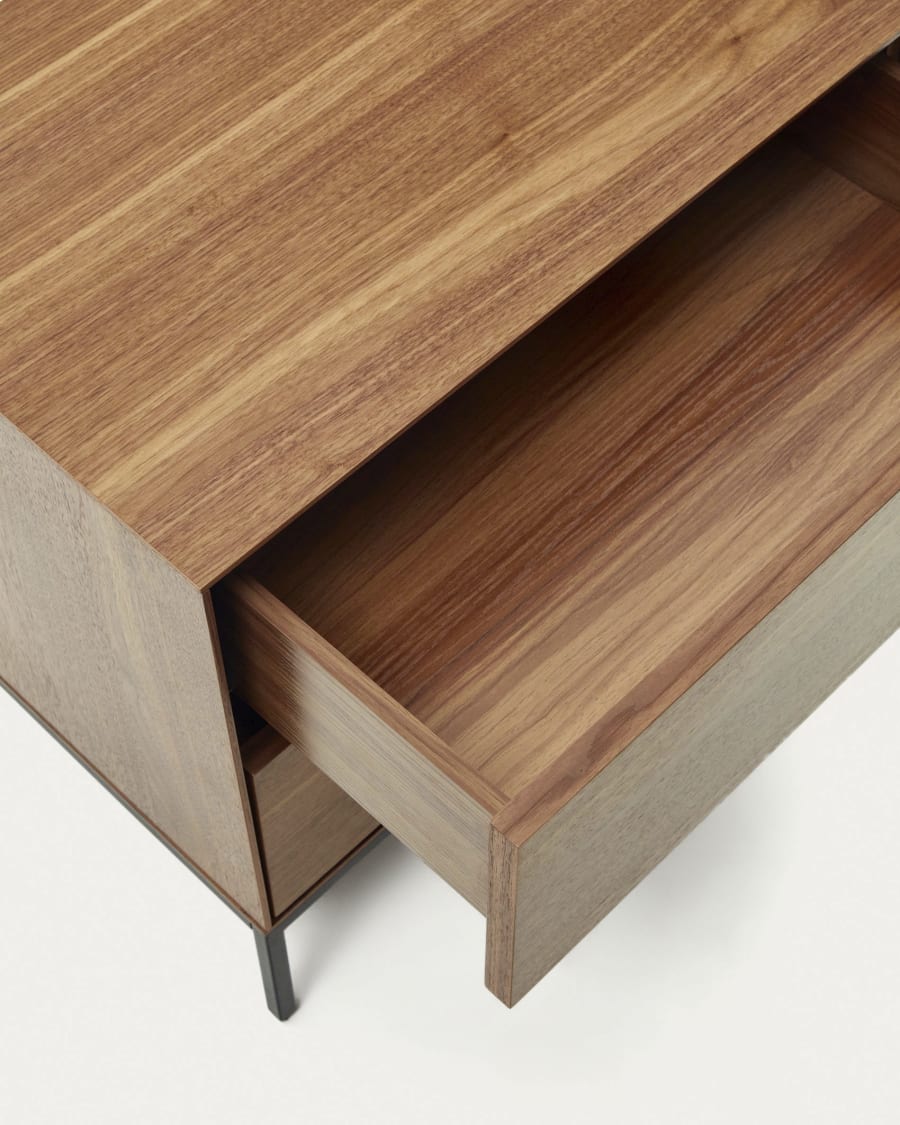 Vedrana bedside table, 2 walnut veneer drawers, and black steel legs, 60 x 55 cm