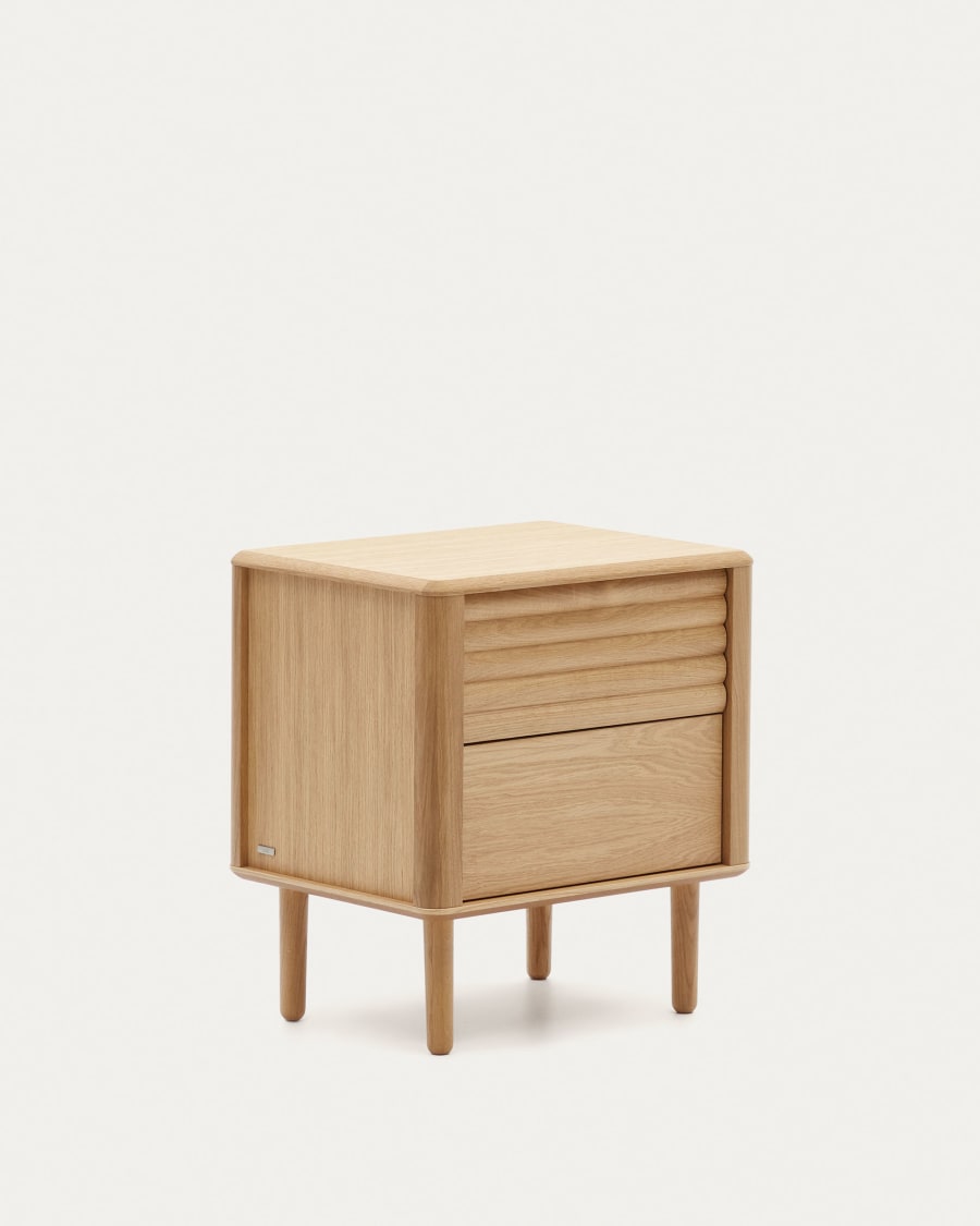 Lenon oak wood and veneer bedside table with 2 drawers, 50 x 55 cm FSC MIX Credit