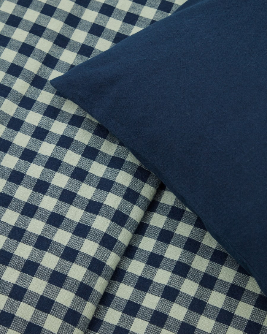 Set Yanil duvet cover, bottom and pillowcase 100% cotton green and blue squares 90x190cm