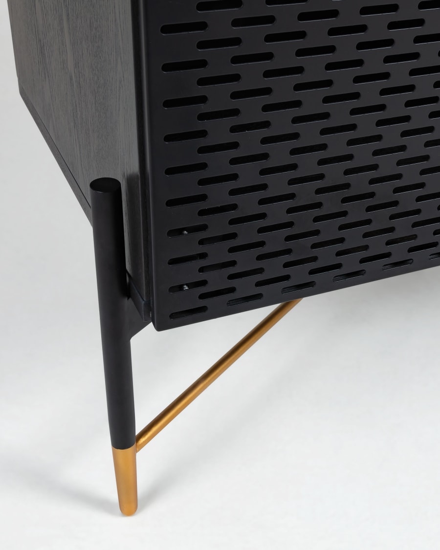 Milian ash wood veneer 3 door sideboard with steel finished in black & gold, 159 x 85 cm