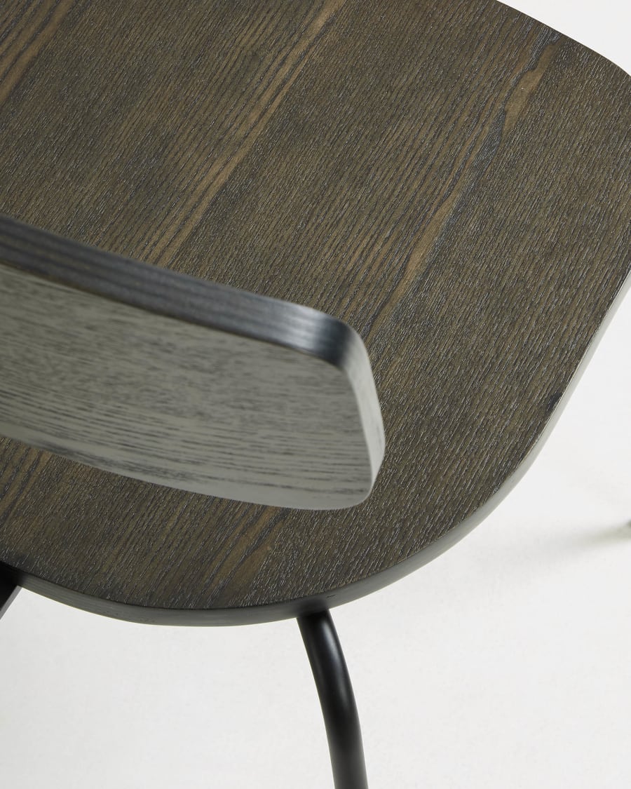 Milian chair in ash veneer with steel legs with gold-coloured detail