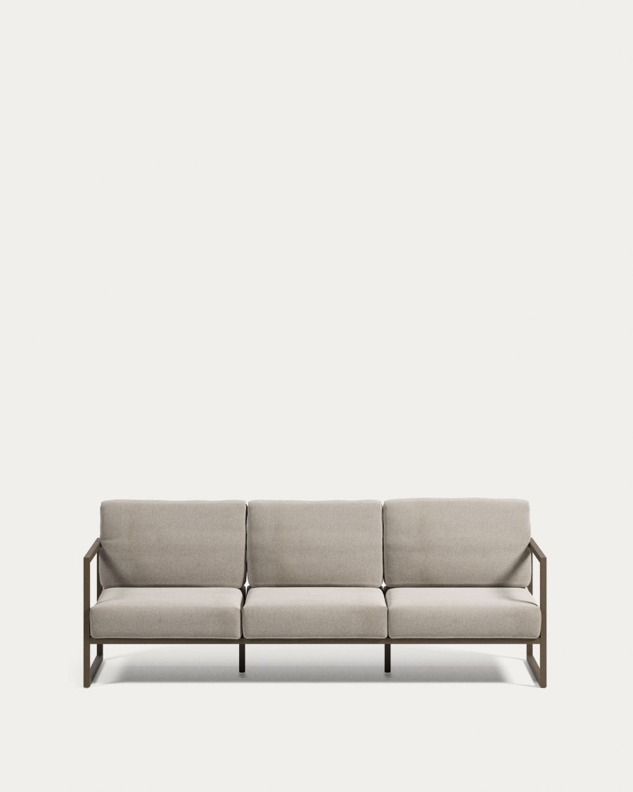 Comova 100% outdoor 3-seater sofa in light grey and green aluminium, 222 cm
