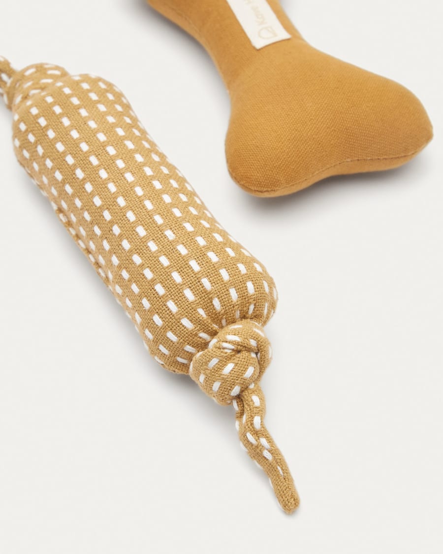 Trufa set of 2 toys for pets with combined mustard and white backstitch