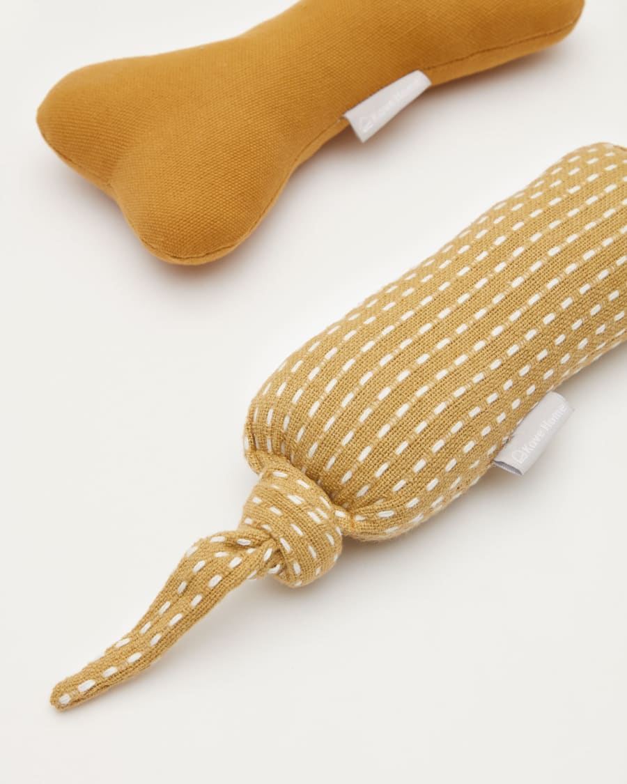 Trufa set of 2 toys for pets with combined mustard and white backstitch