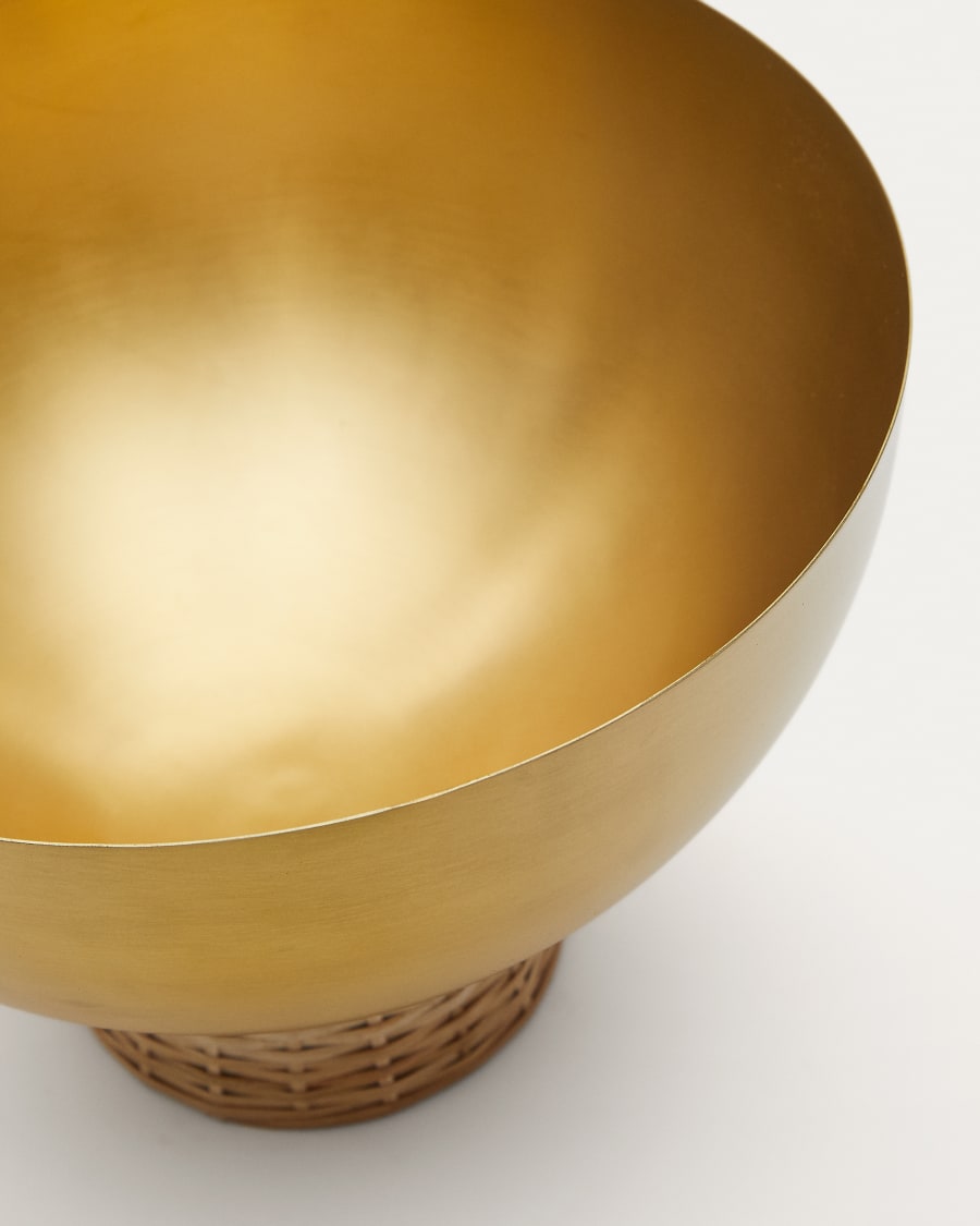 Suli large bowl made of gold-finished stainless steel and rattan
