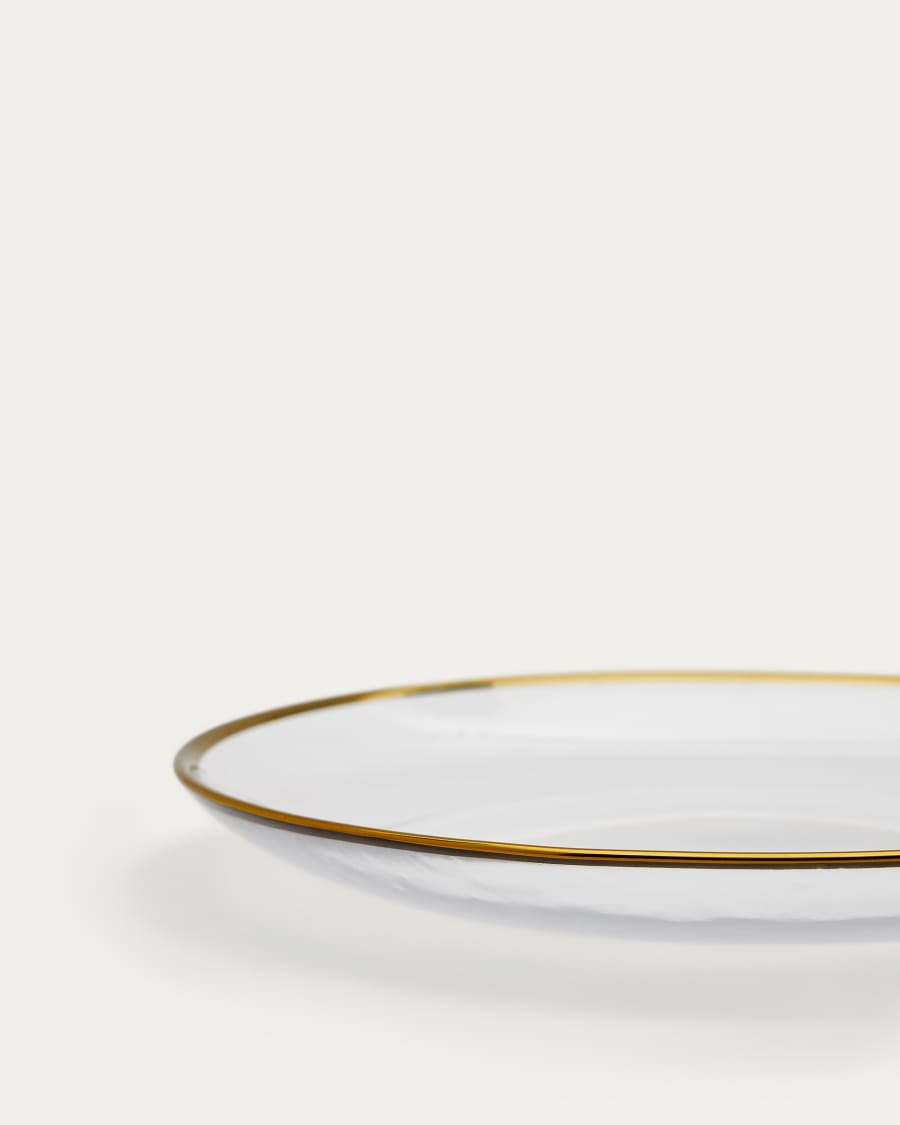 Nelie glass dessert plate with golden edges