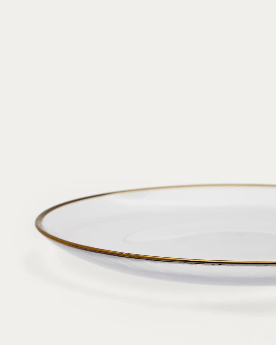 Flacher Teller Nelie transparent mit goldenem Rand
