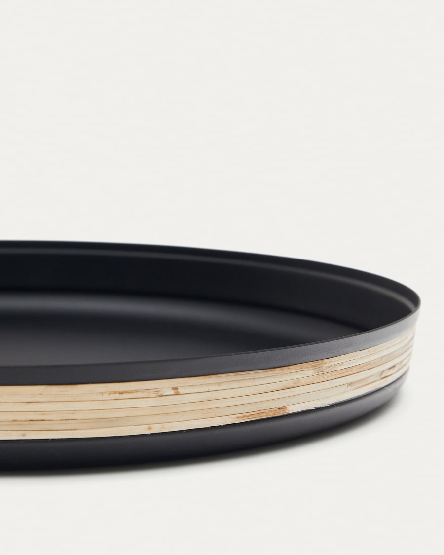 Shai tray made of stainless steel and rattan