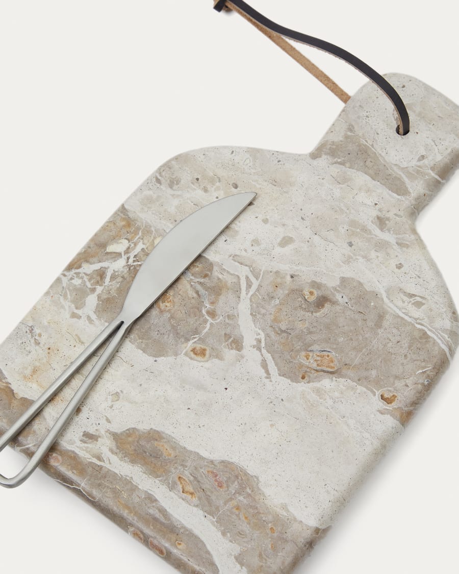 Suka small cutting board and beige marble knife set
