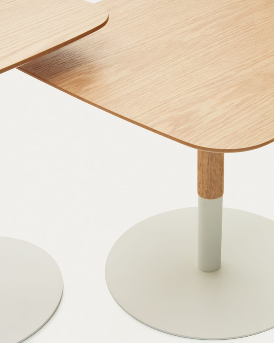 Watse set of 2 side tables in oak wood veneer and matte white metal