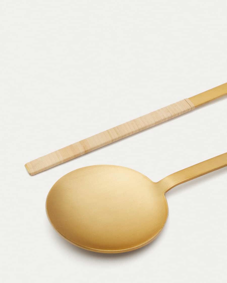 Suli set of 2 gold-finished stainless steel and rattan kitchen utensils
