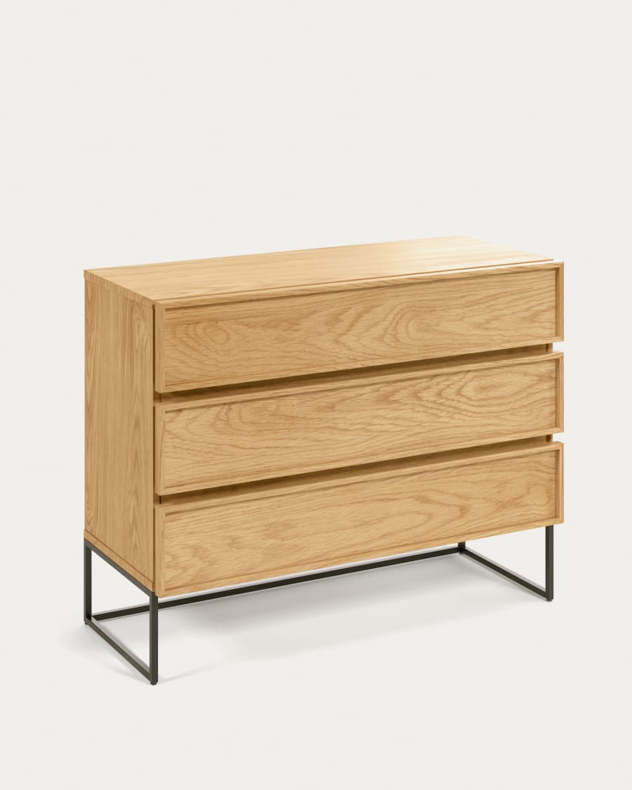 Taiana chest of drawers with oak veneer and steel frame with black finish 100 x 78 cm