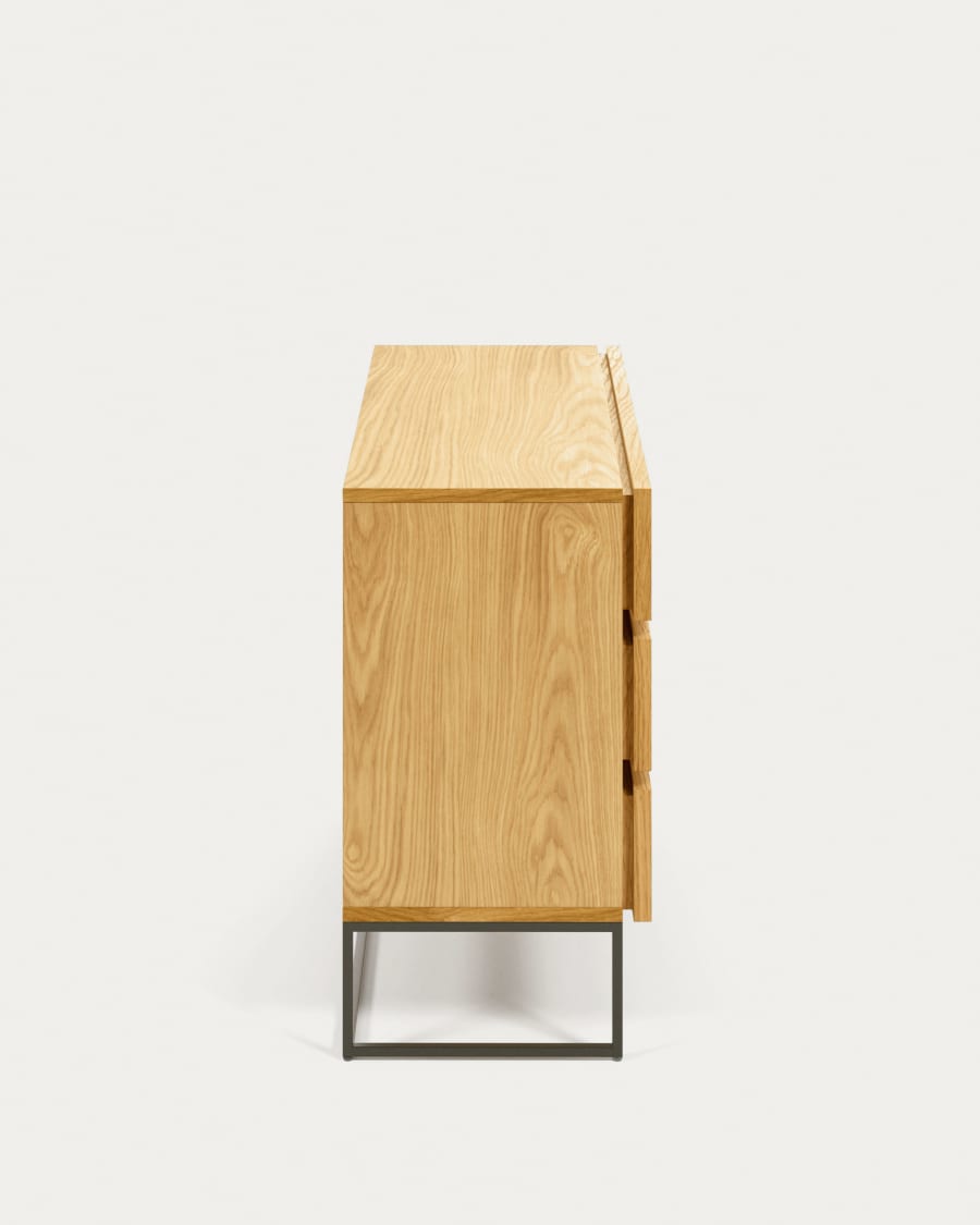 Taiana chest of drawers with oak veneer and steel frame with black finish 100 x 78 cm