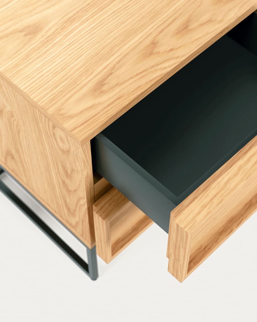 Taiana bedside table with oak veneer and steel frame with black finish 45 x 51 cm