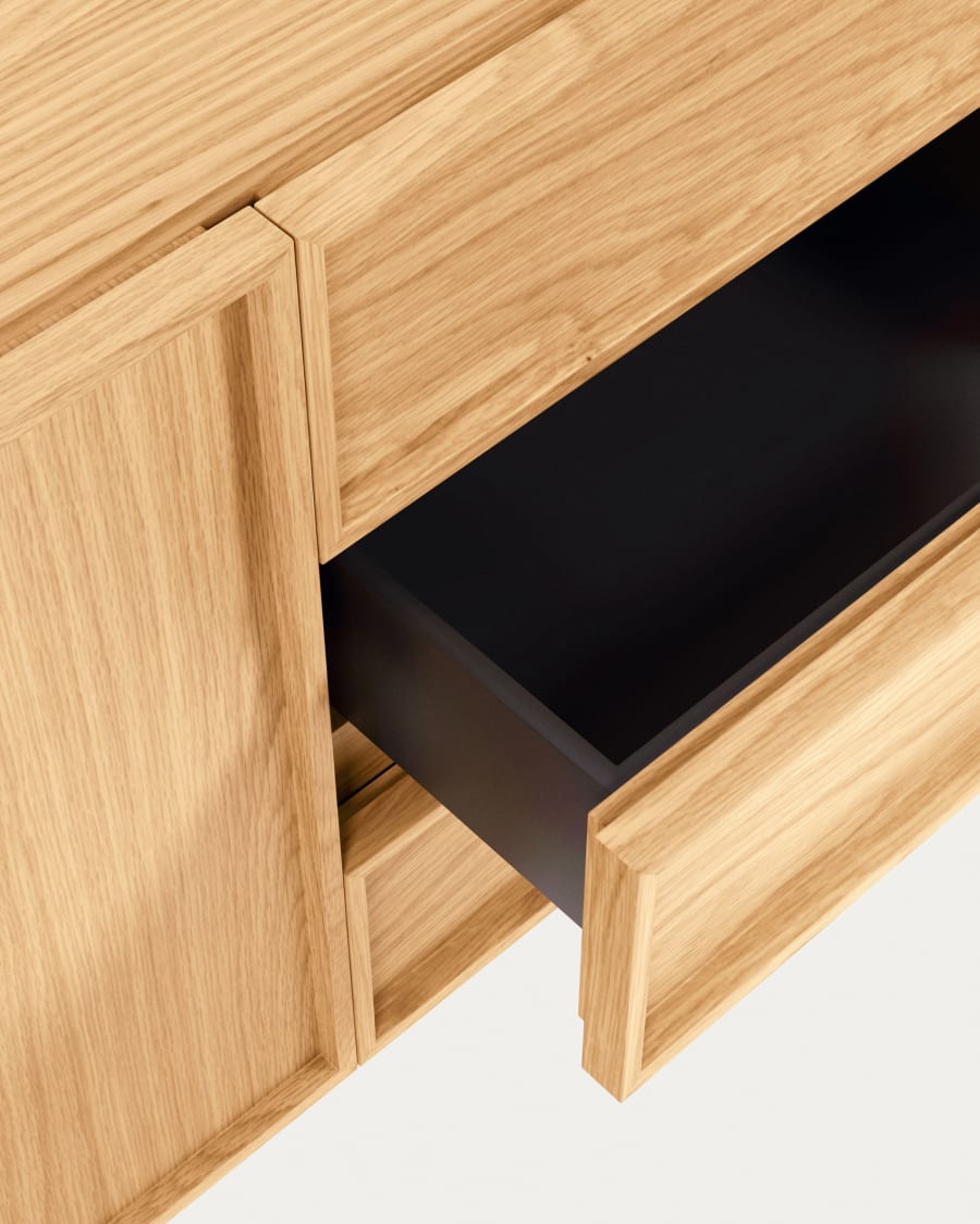 Taiana 2 door 3 drawer sideboard in oak veneer with black steel structure, 160 x 78 cm