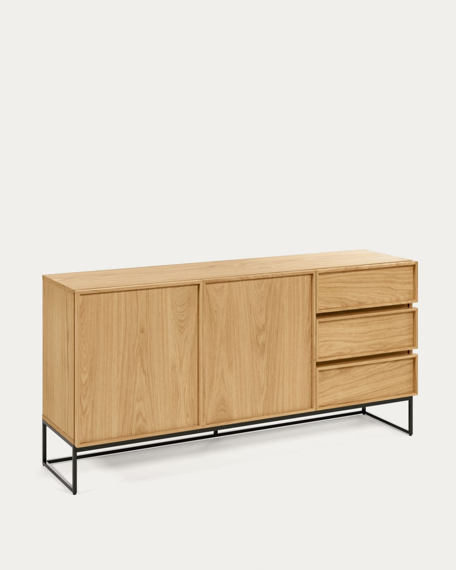 Taiana 2 door 3 drawer sideboard in oak veneer with black steel structure, 160 x 78 cm