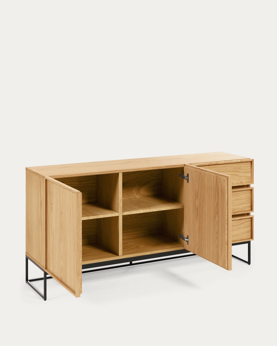 Taiana 2 door 3 drawer sideboard in oak veneer with black steel structure, 160 x 78 cm