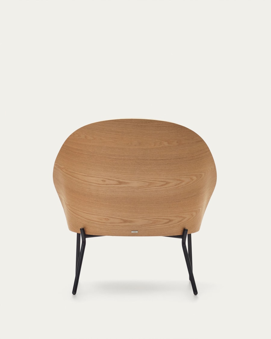 Eamy light grey armchair in an ash wood veneer with a natural finish and black metal