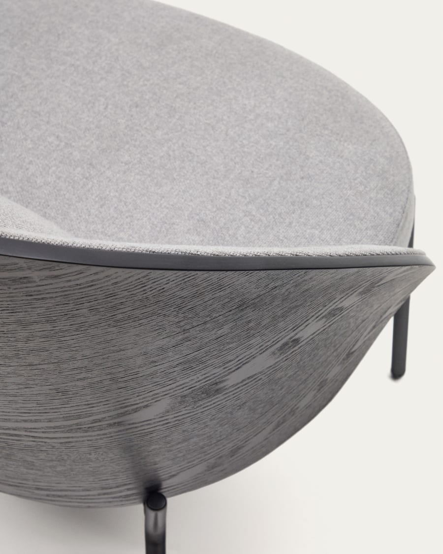 Eamy light grey armchair in an ash wood veneer with a black finish and black metal