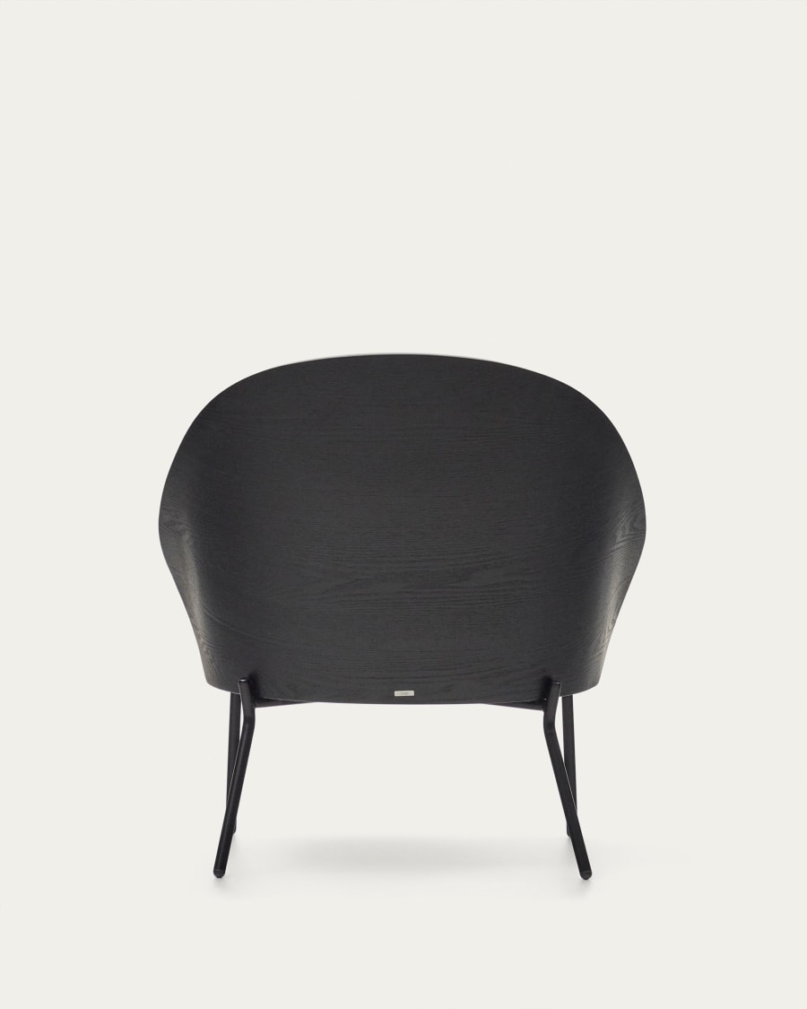 Eamy light grey armchair in an ash wood veneer with a black finish and black metal