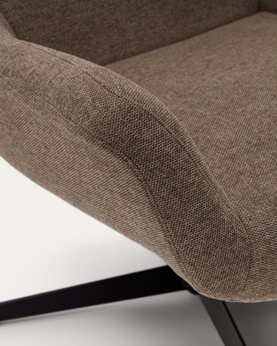 Zalina swivel armchair in light brown chenille and steel with black finish FSC 100%