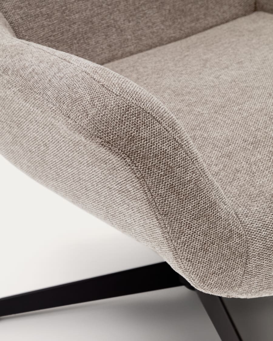 Zalina swivel armchair in beige chenille and steel with black finish FSC 100%