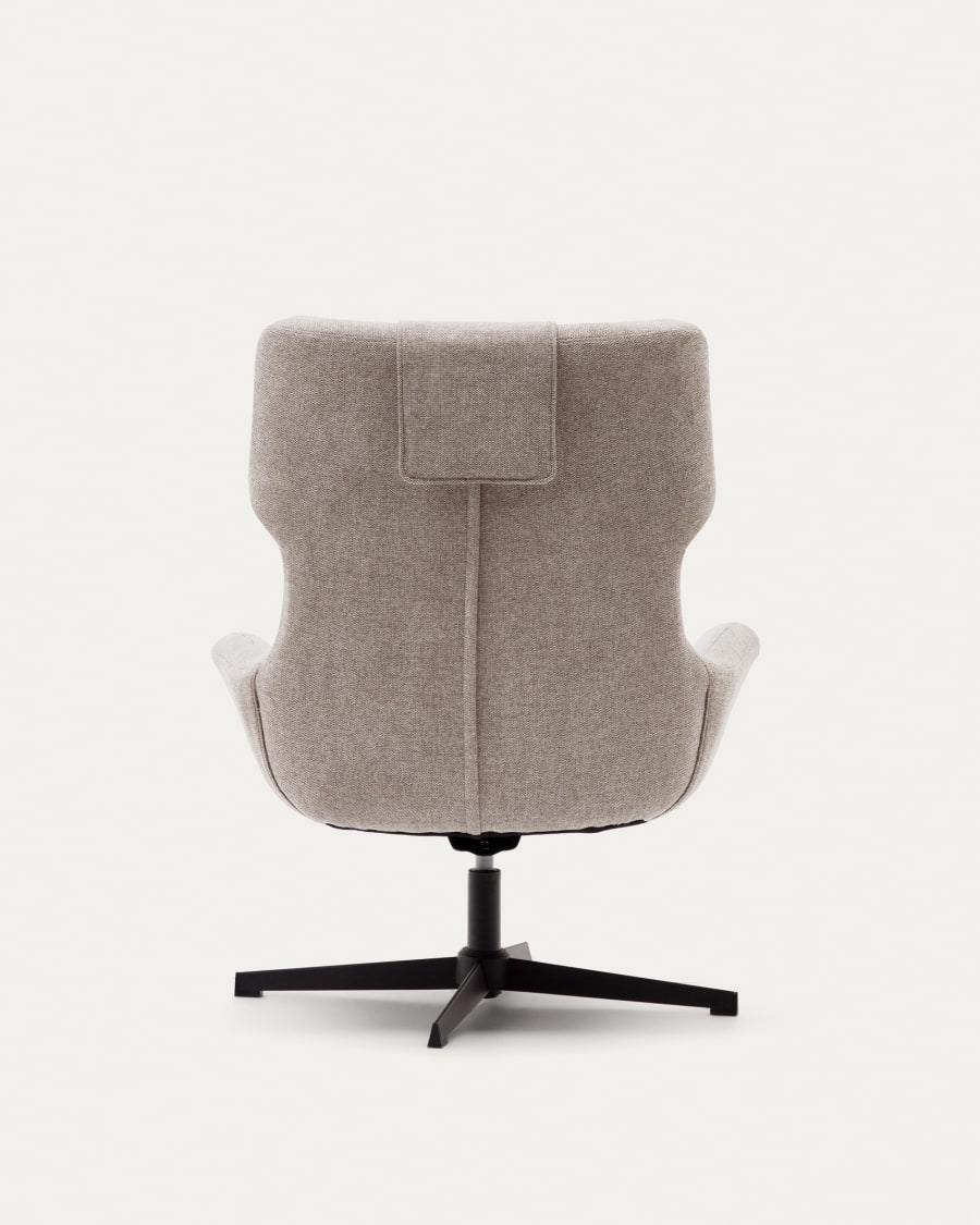 Zalina swivel armchair in beige chenille and steel with black finish FSC 100%