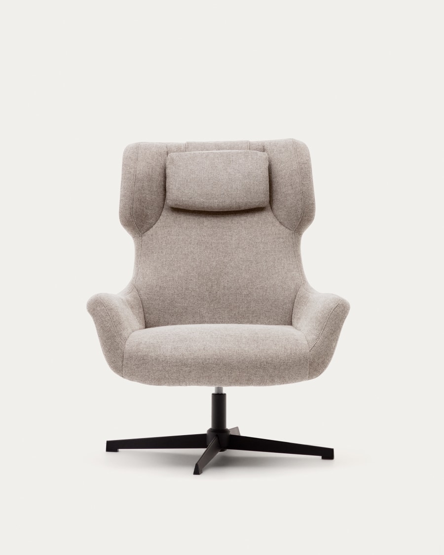 Zalina swivel armchair in beige chenille and steel with black finish FSC 100%