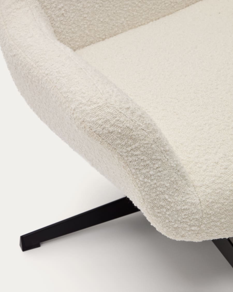 Zalina swivel armchair in white bouclé and steel with black finish FSC 100%