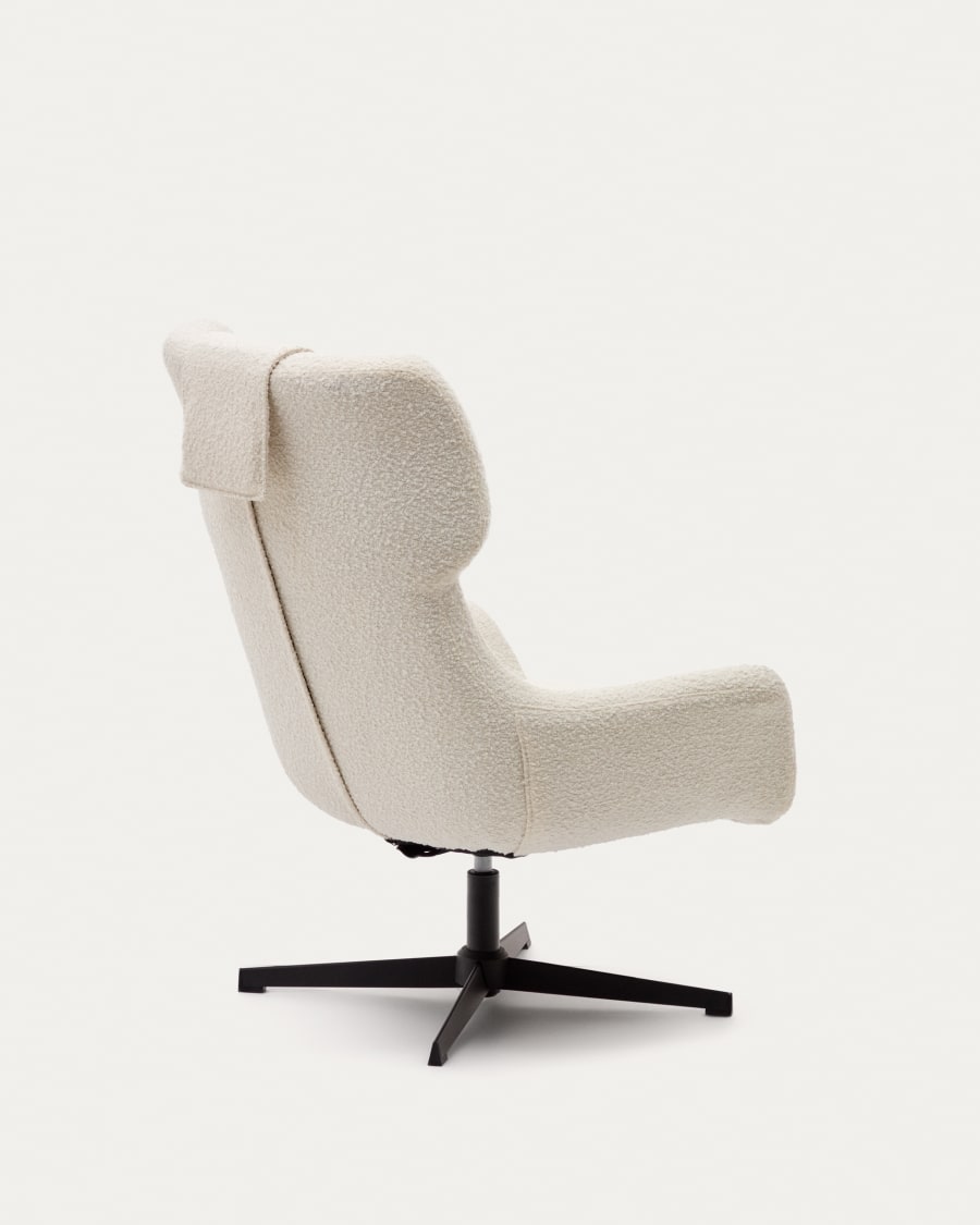 Zalina swivel armchair in white bouclé and steel with black finish FSC 100%