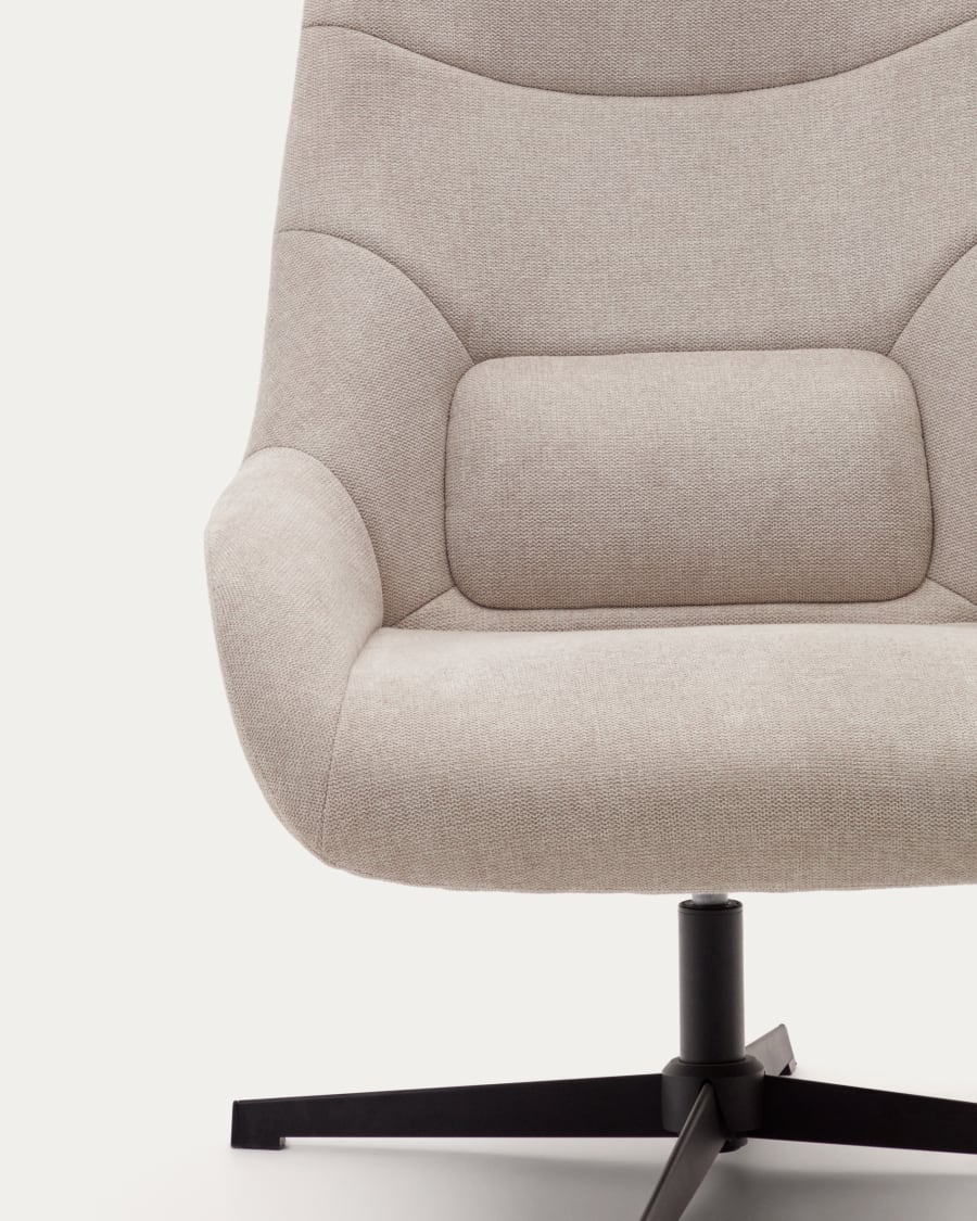 Celida swivel armchair in beige chenille and steel with black finish FSC 100%
