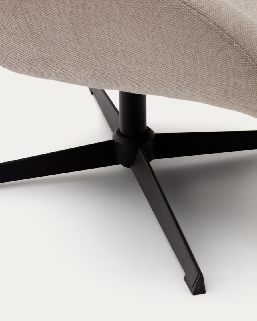 Celida swivel armchair in beige chenille and steel with black finish FSC 100%