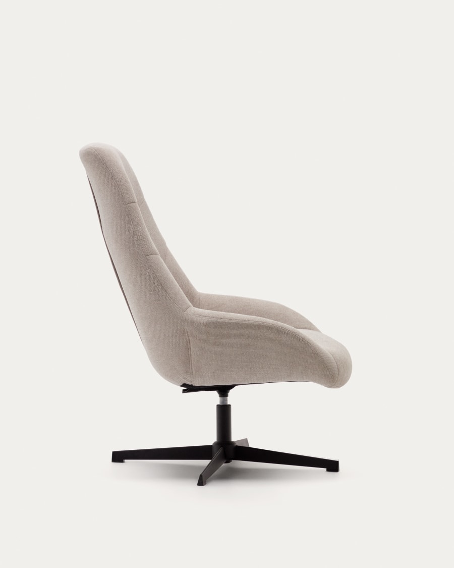 Celida swivel armchair in beige chenille and steel with black finish FSC 100%