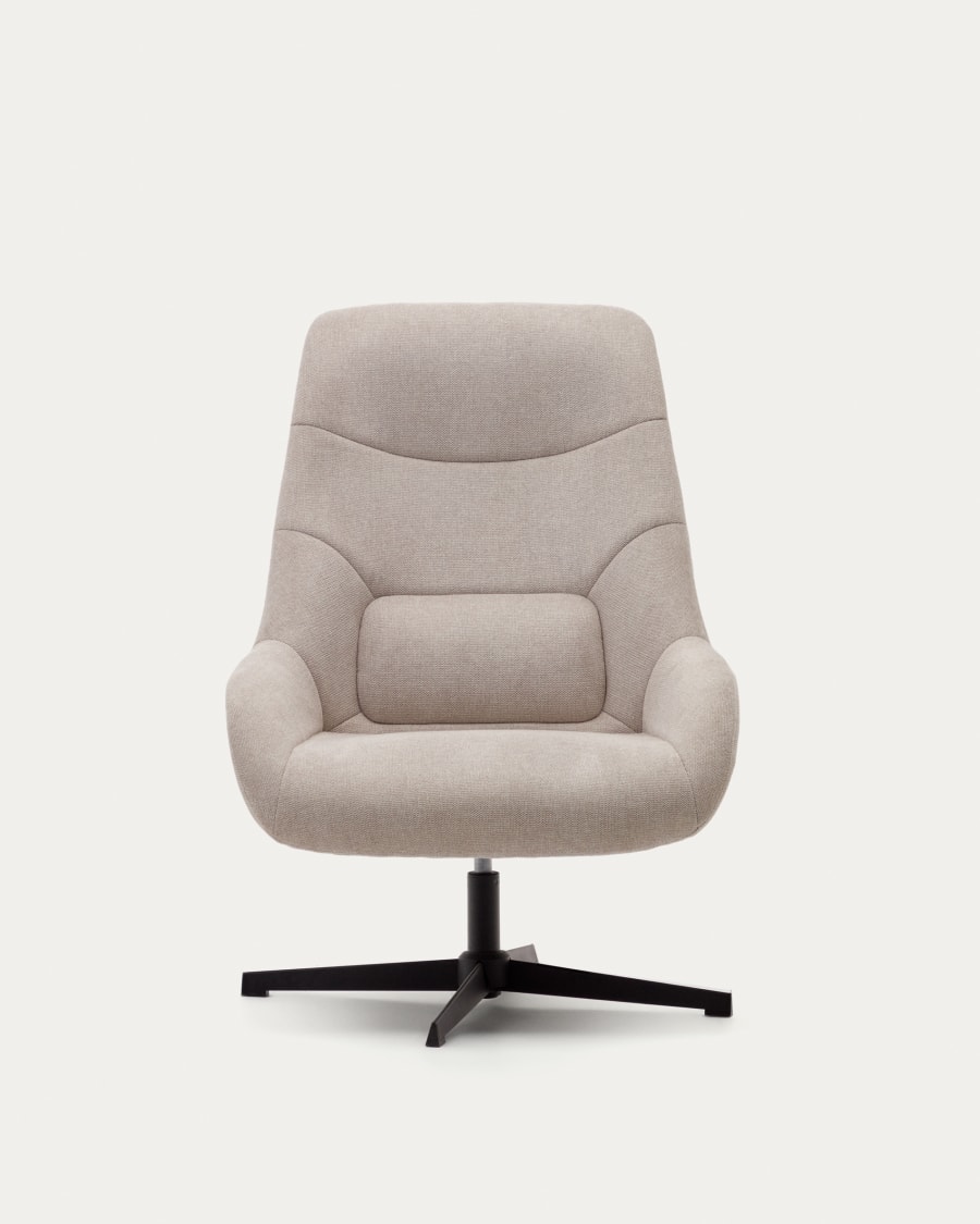 Celida swivel armchair in beige chenille and steel with black finish FSC 100%