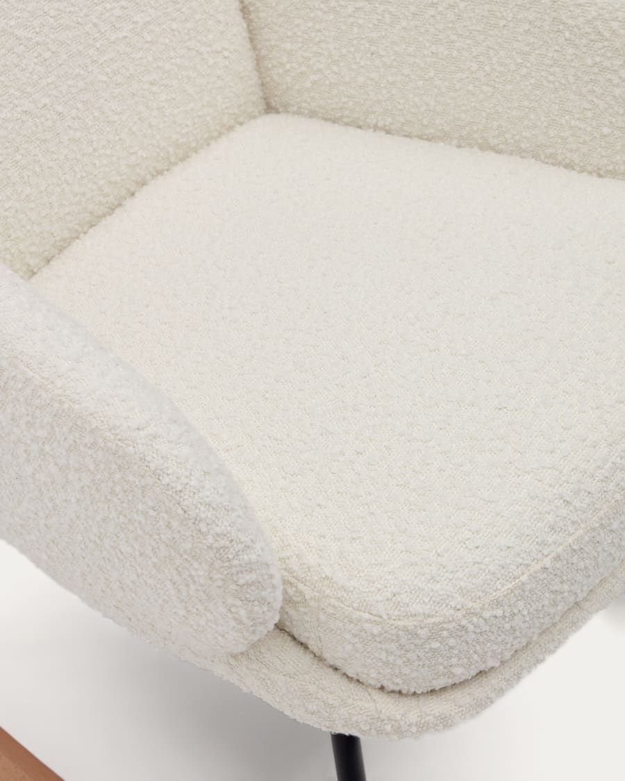 Maustin rocking chair in white bouclé with a black steel structure and beech wood