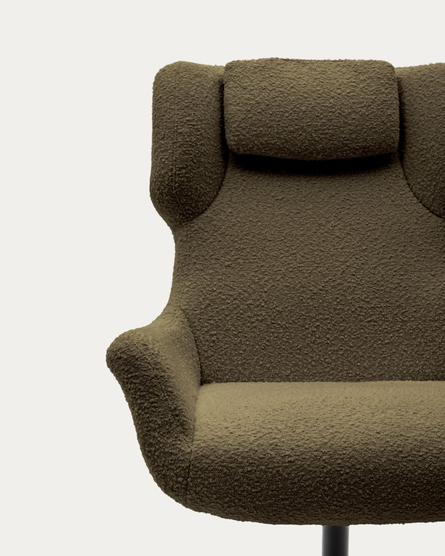Zalina swivel armchair in dark green bouclé and steel with black finish FSC 100%