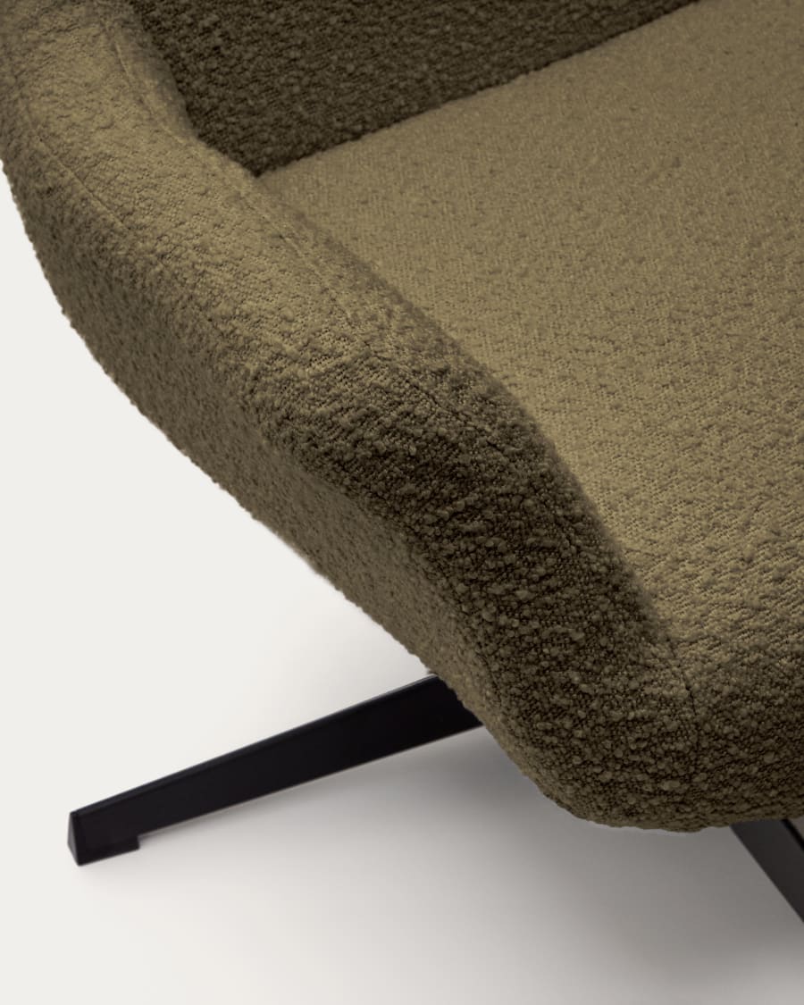 Zalina swivel armchair in dark green bouclé and steel with black finish FSC 100%