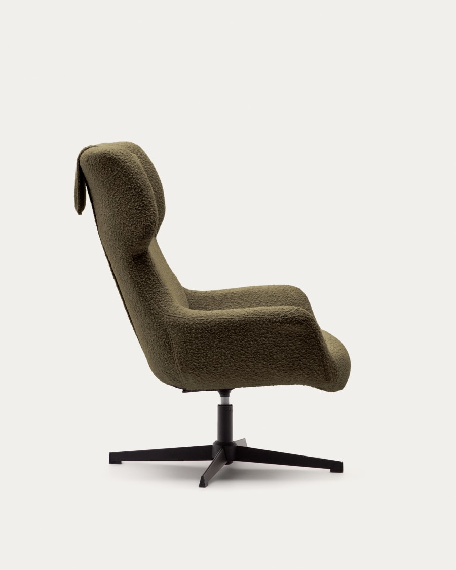 Zalina swivel armchair in dark green bouclé and steel with black finish FSC 100%