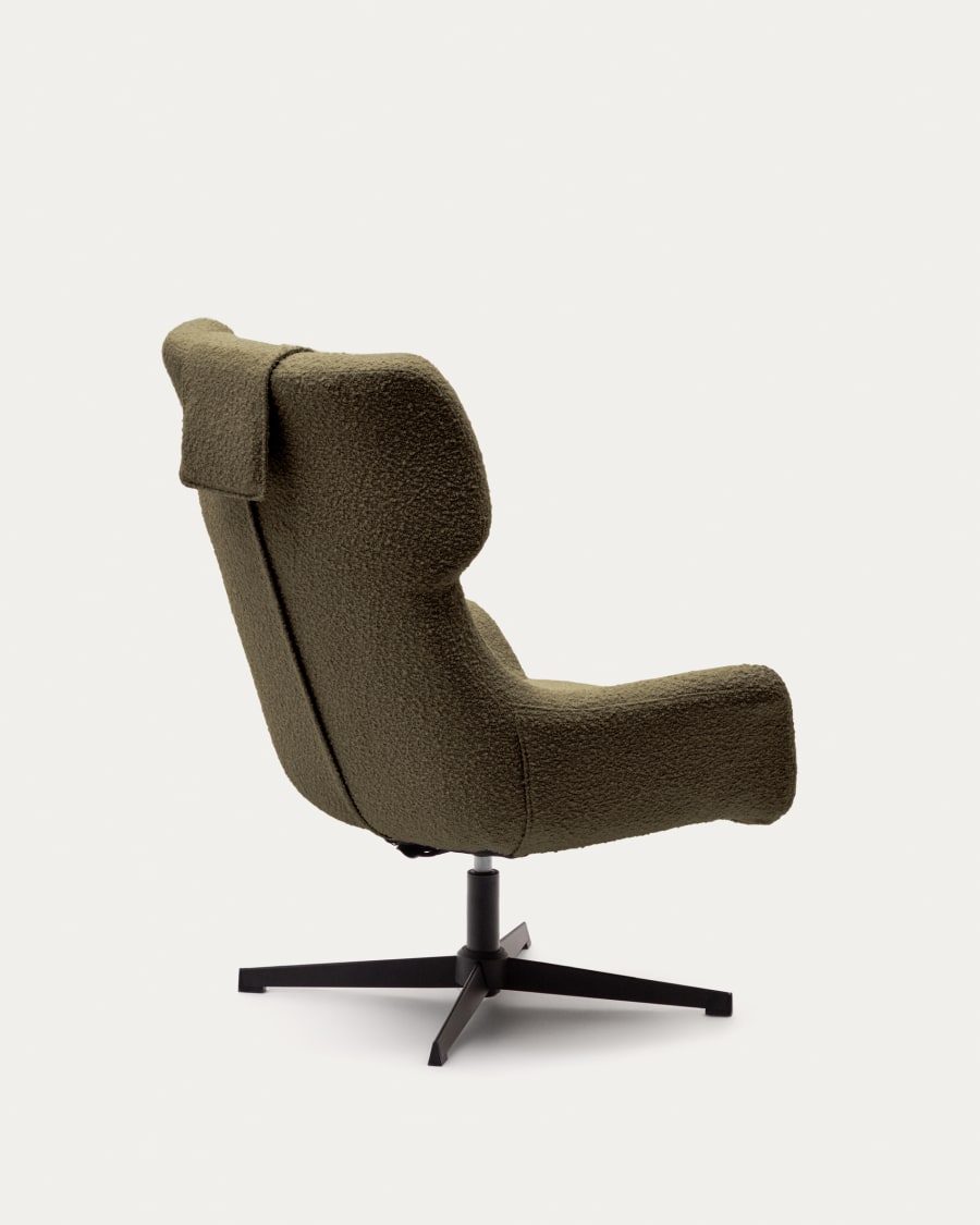Zalina swivel armchair in dark green bouclé and steel with black finish FSC 100%